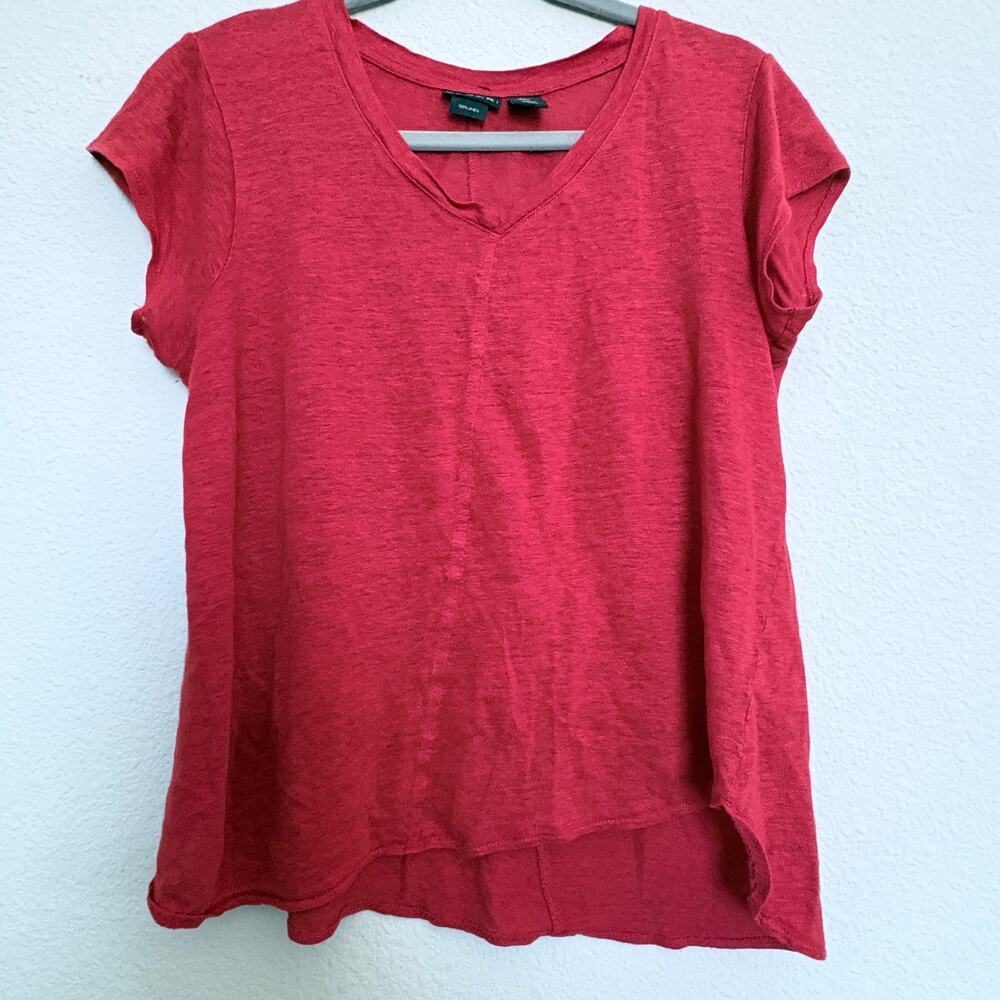 Tahari Red Linen shirt sz L boho resort summer